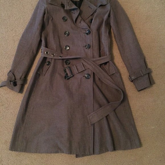NAVE brown Trench Coat Jacket Sz 6/S GUC plaid - Picture 4 of 5